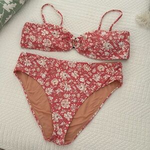 J.Crew Women's Pink and White Bikini- size XXL